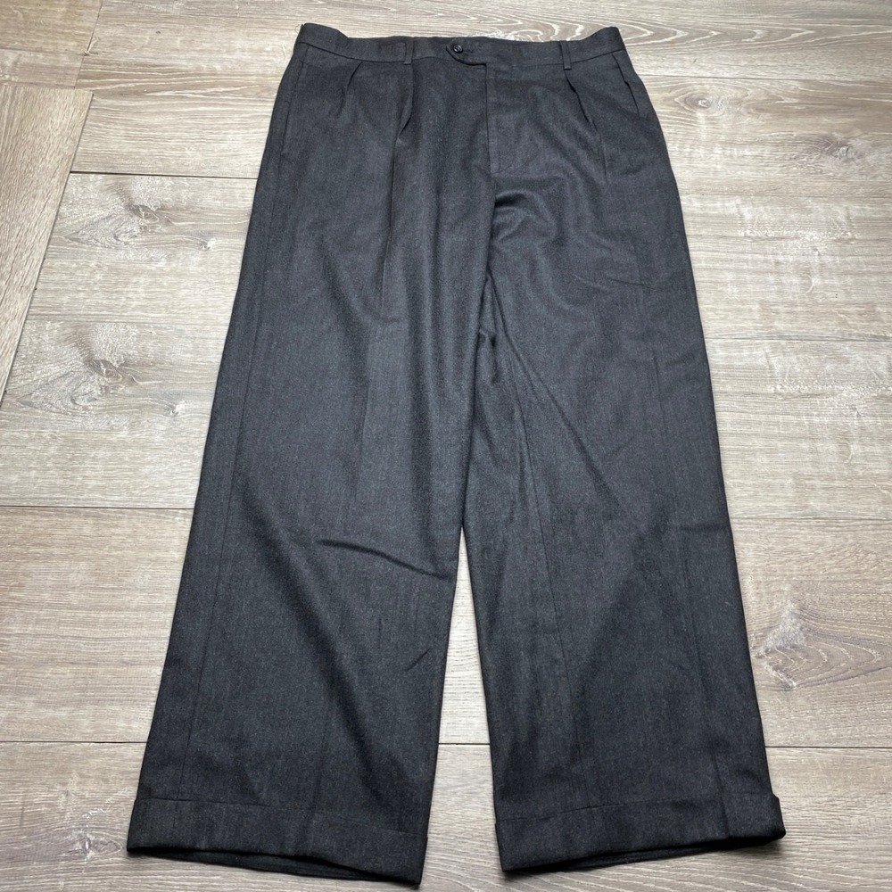 Vitale Barberis Canonico Pants Men 36 Charcoal Grey Super 120s Wool Pleated Wide